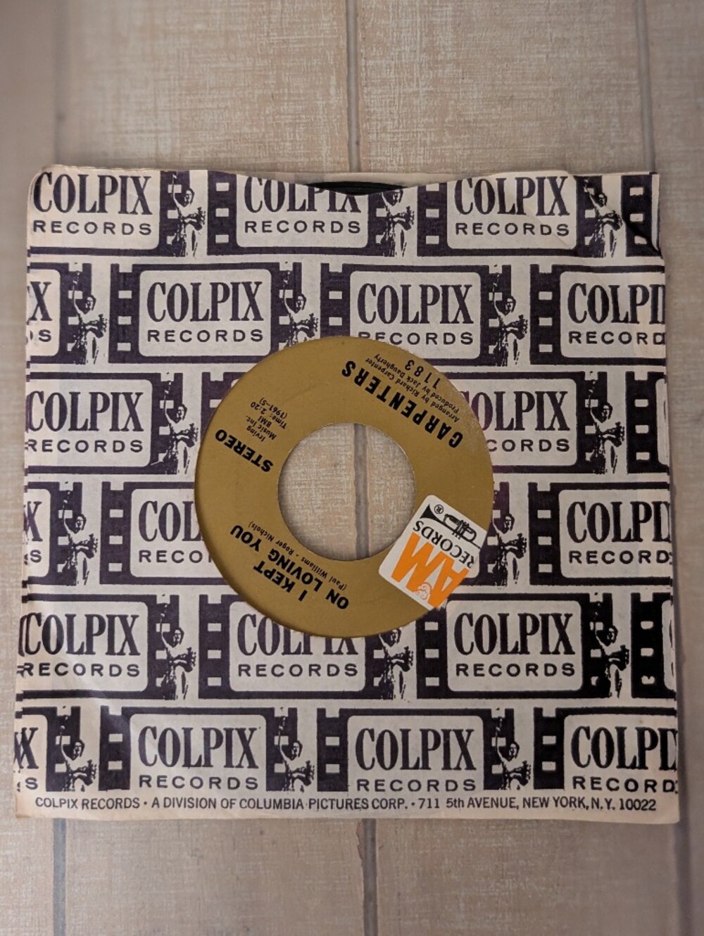 Vintage 1970 Carpenters 45 (They Long To Be) Close To You/I Kept On Loving You